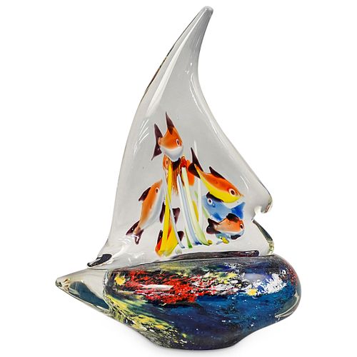 Murano Art Glass Sailboat Paperweight Figurine