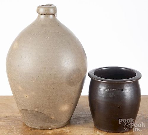 Massachusetts stoneware jug, 19th c., impressed Charlestown, 14 1/2'' h.