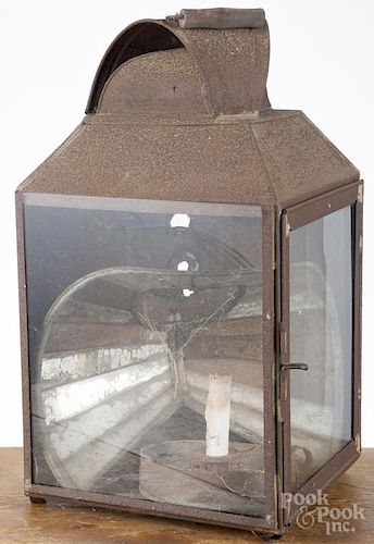 Large tin lantern, 19th c., with reflector, 20'' h. Provenance: The Estate of Mark and Joan Eaby