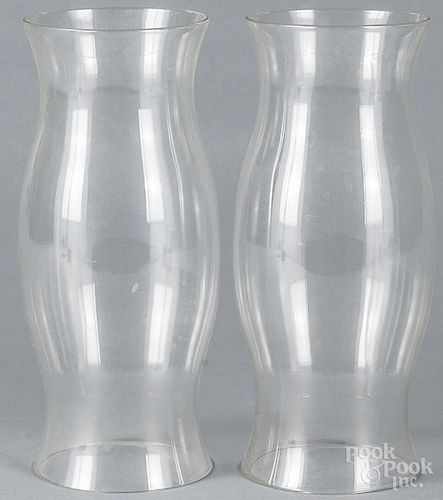 Pair of colorless glass hurricane shades, 20th c., 12 1/2'' h.