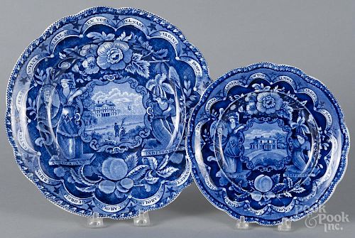 Two Historical blue Staffordshire Peace and Plenty plates, 19th c., 7 3/4'' dia. and 10 1/2'' dia.