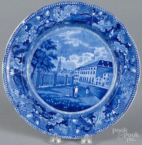 Historical blue Staffordshire Park Theatre New York plate, 19th c., 10'' dia.