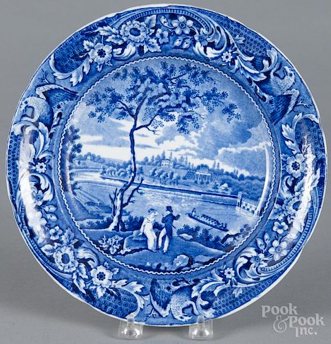 Historical blue Staffordshire Fair Mount near Philadelphia plate, 19th c., 10 1/4'' dia.