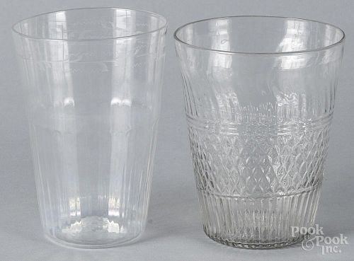 Two blown flip glasses, 19th c., 6'' h. and 6 1/4'' h.