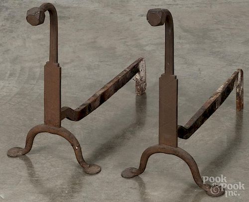 Pair of cast iron andirons, 19th c., 17 1/2'' h. Provenance: The Estate of Mark and Joan Eaby