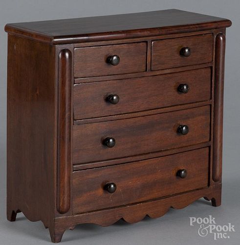 Miniature mahogany chest of drawers, 19th c., 10 1/2'' h., 11'' w.