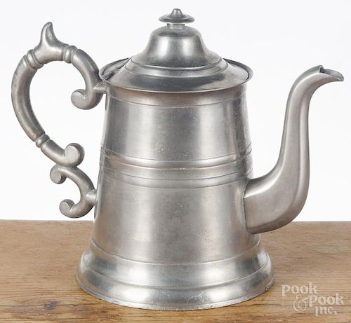 Massachusetts pewter teapot, mid 19th c., by Roswell Gleason, 7 3/4'' h.