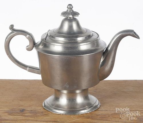 Rhode Island pewter teapot, 19th c., by George Richardson, 7 3/4'' h.