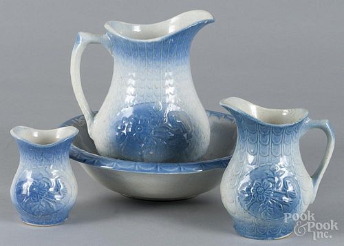 Four-piece stoneware wash set, late 19th c., pitcher - 9 3/4'' h.
