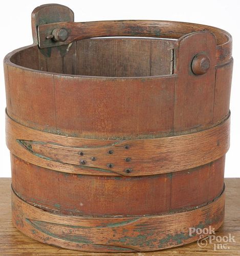 Pine bucket, 19th c., with swing handle, 8 1/2'' h., 10'' w.