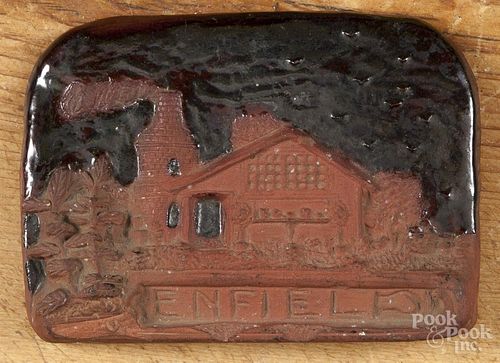 Enfield pottery tile, labeled and inscribed verso, 4 1/2'' x 6 3/8''.