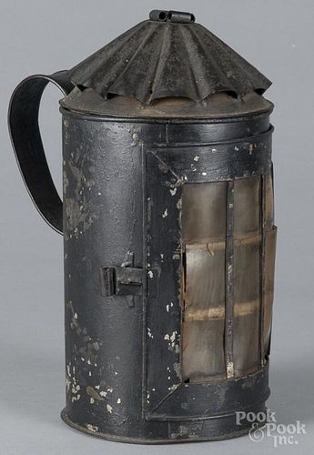 Tin lantern, 19th c., with mica door, 12 1/4'' h. Provenance: The Estate of Bernard B. Hillmann