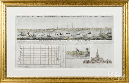 Color engraved restrike of George Heap's East Prospect of the City of Philadelphia, 19 3/4'' x 37''.