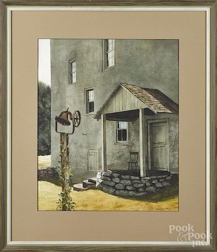 Mildred Sands Kratz (American 20th c.), watercolor, titled The Side Door at the Mill, signed
