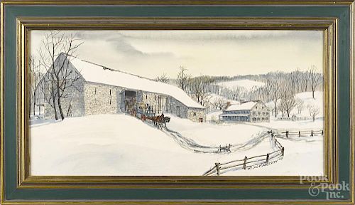 Charles X. Carlson (American 1902-1991), watercolor winter landscape, signed lower right