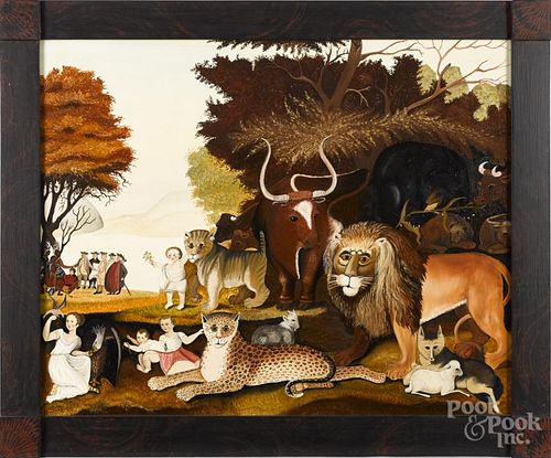 Gina Hosfeld (American 20th c.), oil on canvas Peaceable Kingdom, signed lower left and dated 1981