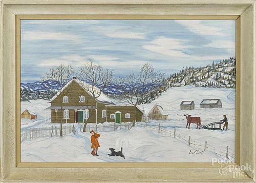 Edith Bouchard (Canadian, b. 1924), oil on board, titled Plaisir d'hiver Baie St. Paul, signed