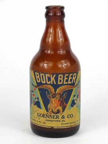 1950 IRTP Goenner & Co. Bock Beer 12oz Steinie Bottle signed by William Goenner