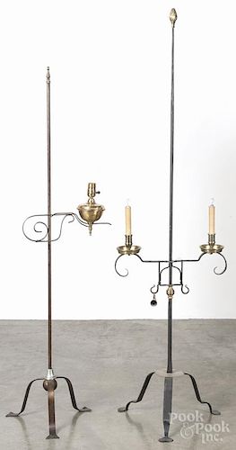 Two iron and brass candlestand floor lamps, 20th c.