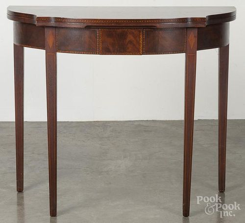 Hepplewhite style inlaid mahogany card table, 30'' h., 35 1/2'' w.