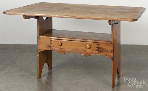 Pine bench table, 19th c., 30'' h., 54 1/2'' w. Provenance: The Estate of Mark and Joan Eaby