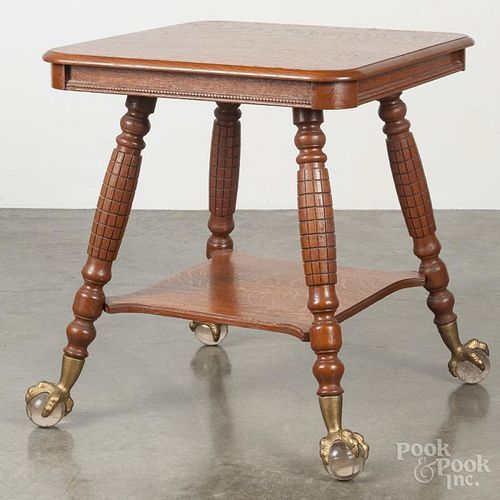 Oak splay leg table, mid 20th c., 29'' h., 26'' w.