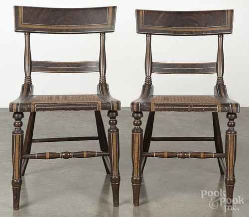 Pair of Maryland painted cane seat side chairs, ca. 1830.