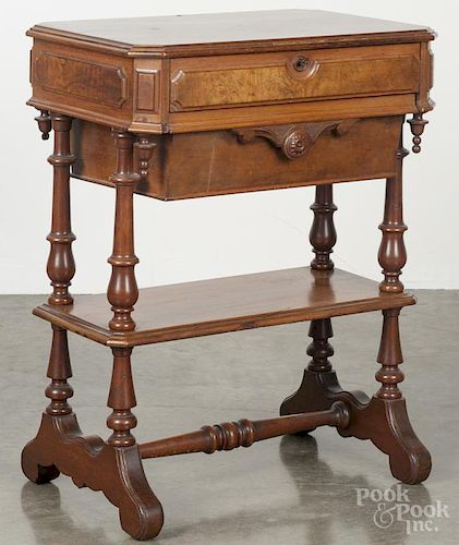 Victorian walnut sewing stand, 30'' h., 23 1/2'' w. Provenance: The Estate of Katherine K. Gaeth