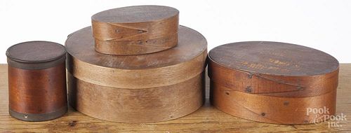 Four bentwood pantry/spice boxes, 19th c., largest - 2 1/2'' h., 6 1/2'' w.
