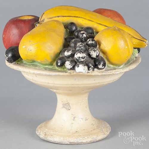 Painted chalkware compote of fruit, early 20th c., 8 1/4'' h.