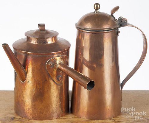 Five pieces of copper cookware, 19th/early 20th c.  Provenance: The Estate of Bernard B. Hillmann