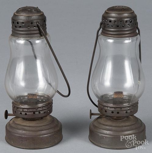 Four small tin lanterns, 19th c., tallest - 9''.  Provenance: The Estate of Bernard B. Hillmann