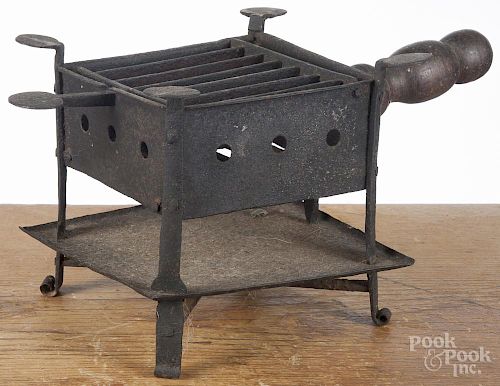 Wrought iron camp stove, late 18th c., 6 1/2'' h., 13 1/4'' w.