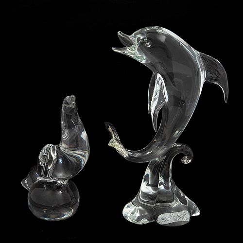 Delfín y foca. Elaborados en vidrio y cristal de murano. Piezas: 2