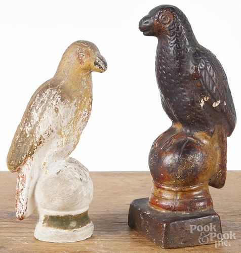 Two Pennsylvania chalkware parrots, 19th c., 7 1/2'' h. and 8 3/4'' h.
