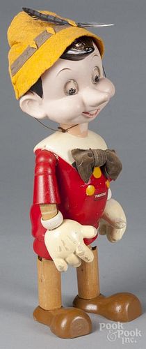 Large Ideal jointed wood Pinocchio, 20th c., 19'' h.