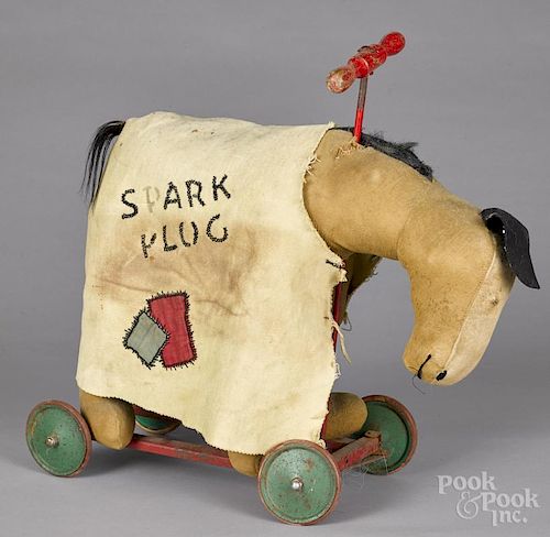 Large plush Barney Google Spark Plug riding toy, early 20th c., 20'' h., 23'' l.