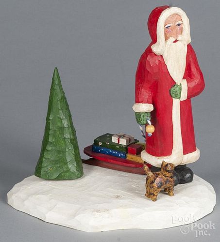 Contemporary carved and painted Santa Claus, signed JR Hotzman - The Merry Whittler 1983, 9 3/4'' h.