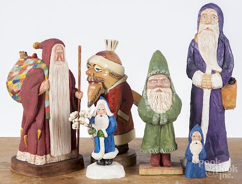 Six contemporary carved and painted Santa Claus figures, signed S. G. Seltz, ME ME