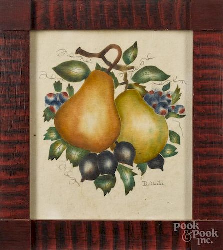 Contemporary oil on velvet theorem of pears, signed Marie DeVerter, 8 3/4'' x 7 1/4''.