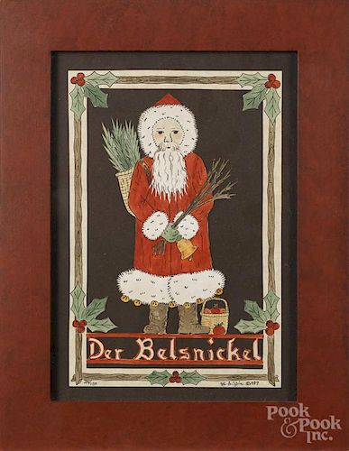 Contemporary lithograph of Santa Claus, titled Der Belsnickle, #24/150, signed Sandra Gilson