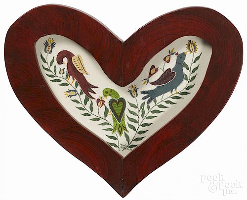 Marie Gottshall, watercolor of birds in a heart-form frame, signed lower center, 4 1/4'' x 6''.