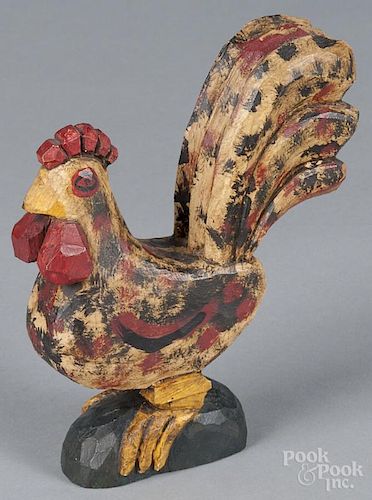 Daniel and Barbara Strawser, carved and painted rooster, initialed and dated 70 on underside