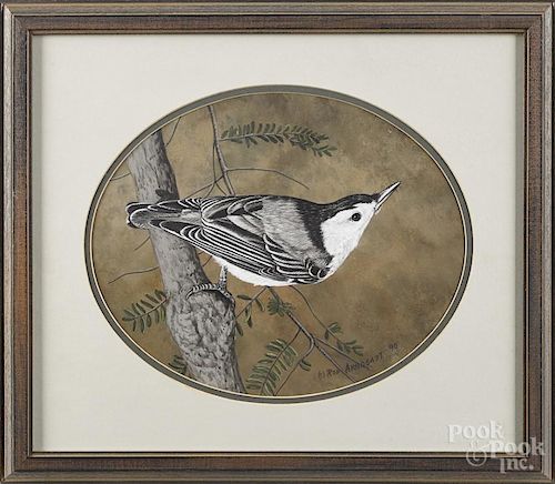 Rod Arborgast, watercolor of a bird, signed and dated 90 lower right, 9'' x 10 1/2''.