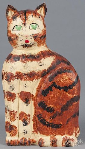 Russell Holtzman, carved and painted cat, signed and dated 1983, inscribed The Merry Whittler