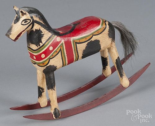Walter Gottshall, carved and painted rocking horse, initialed and dated 83 on underside, 8'' h.