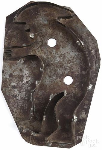 Large tin cookie mold of a gentleman, 19th c., 11 1/2'' h.