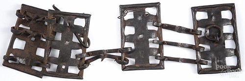 Early wrought iron spiked dog collar, 17th c., 4 1/2'' h., 18 1/2'' l.