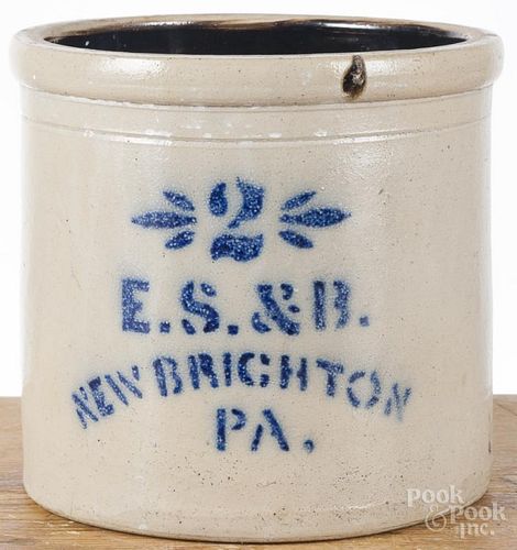 Pennsylvania two-gallon stoneware crock, 19th c., inscribed E. S. & B. New Brighton PA., 9'' h.