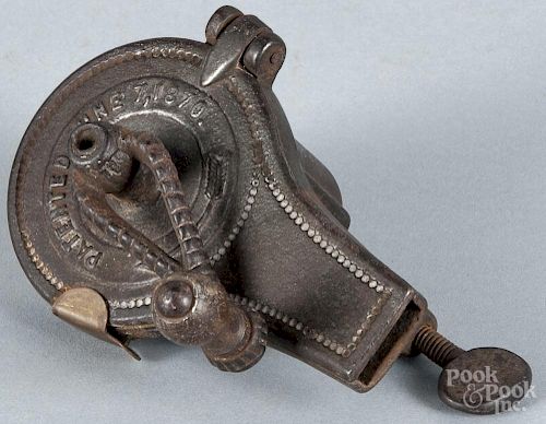 Cast iron nutmeg grater, patented June 7. 1870, with a crank handle, 3 3/4'' l